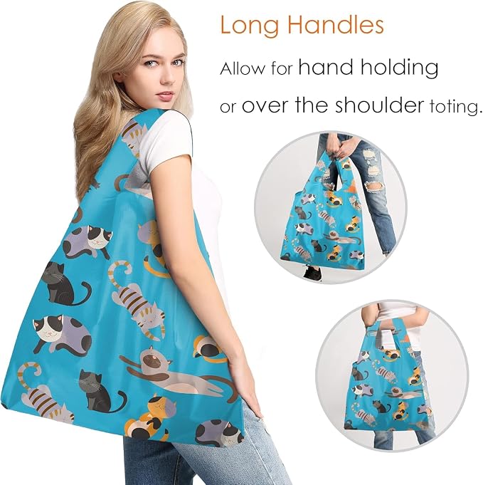 BeeGreen Animals Lover Gifts for Women Animals Reusable Grocery Bags Shopping Bags Bulk 6 Pack 50LBS X-Large Foldable Hedehog Cats Dogs Frog - Image 4