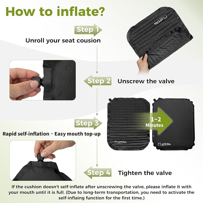 ATEPA Inflatable Seat Cushion | 2" & 2.5" Foam Core Seat Pad, Self Inflating, Compact, Stadium, Airplane, Travel, Camping, Hiking, Sports events - Image 6