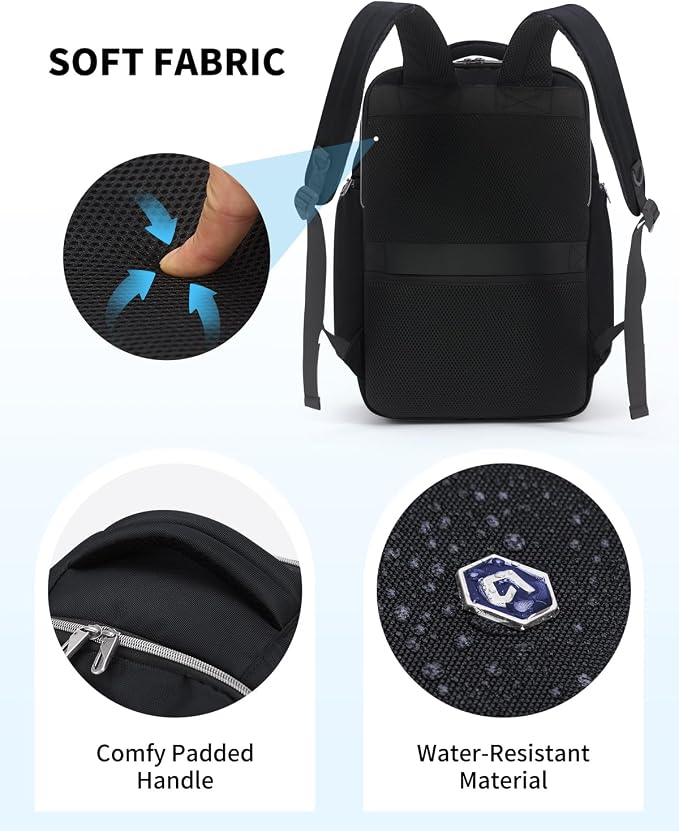 Blue Quartz Laptop Computer Backpack for Men Women,College Backpack fit 16Inch Laptop,Anti Theft Backpack with RFID Blocking,Travel Carry On Backpack,Business Work Pack (Black) - Image 7