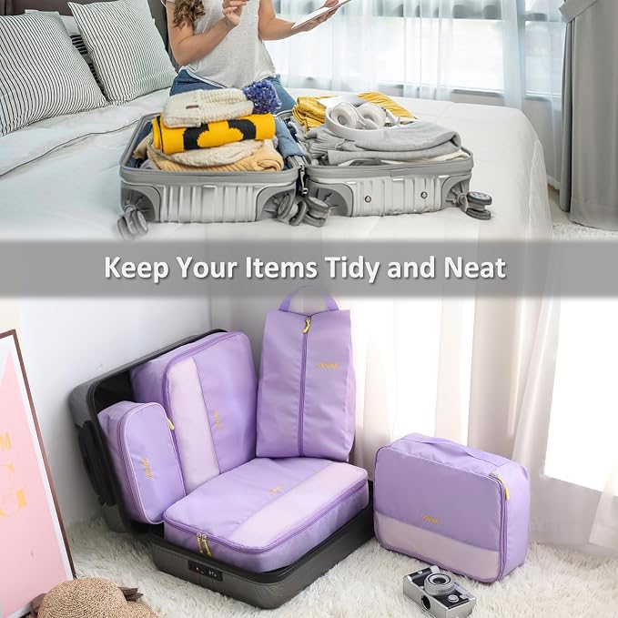 Packing Cubes for Suitcases, 5 Set Travel Luggage Organizer Bags and Storage Packing Cubes for Women Men, Purple - Image 3