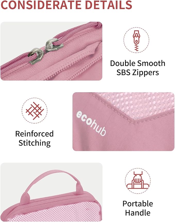 ECOHUB 4 Set Compression Packing Cubes for Travel Essentials, Suitcases Organizer Bags with Tag, Travel Bags Organizer for Luggage, Dusty Rose-Compress - Image 5