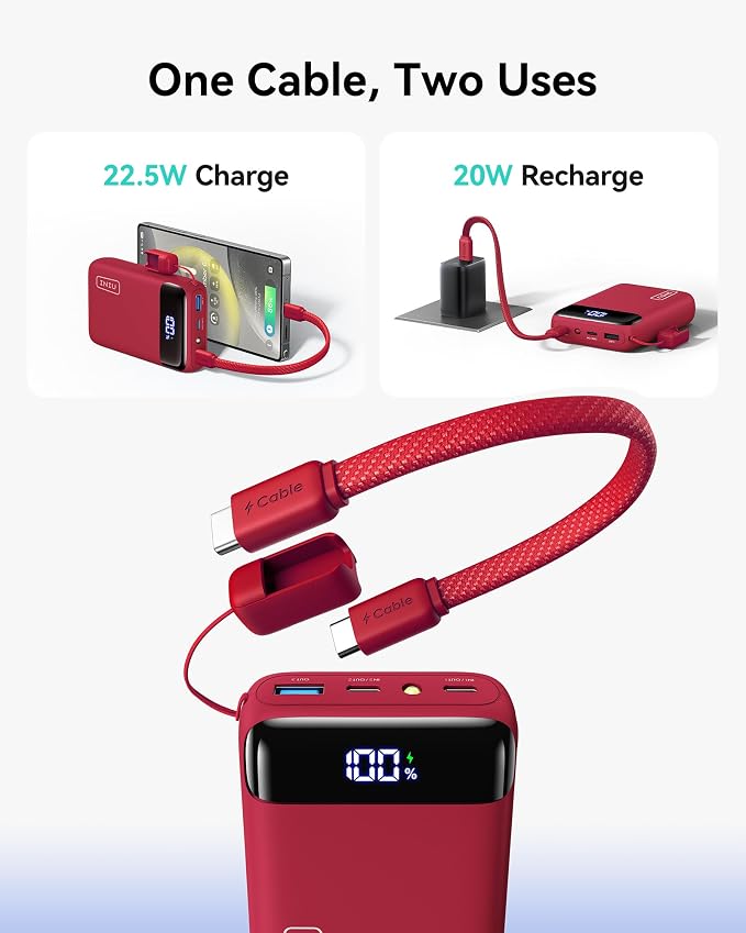 INIU Portable Charger, Smallest 20000mAh 22.5W Fast Charging Power Bank | USB-C Cable, Flight-Safe, Travel Essentials, Flashlight, Battery Pack for iPhone 17 Samsung Xiaomi Google, Mini Size, Red - Image 6