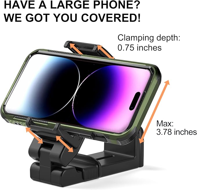 Perilogics Gen 2 Airplane Phone Holder Mount, Travel Essential Phone Stand | Upgraded Silent Hinge, 360° Adjustable, Compact Size, Wider Clamp Fits iPhone, Android & Gaming Devices - Image 3