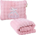 Travel Blanket and Pillow-2-in-1, Ultra-Soft&Compact, One-Piece Airplane Blanket with Hand Luggage Belt and Backpack Clip,Travelers Accessories Gifts, 61x43 Inches (Pink) by Unknown