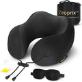 Memory Foam Travel Neck Pillow for Airplane, Neck Support, Black | Airplane neck pillow for long flights, breathable & washable cover, eye mask, earplugs, ergonomic support, compact travel bag by Unknown