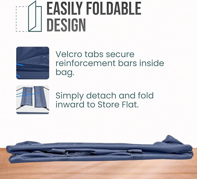 Extra Large Utility Tote Bag - Oversized Collapsible Reusable Wire Frame Rectangular Canvas Basket With Two Exterior Pockets For Beach, Pool, Laundry, Car Trunk, Storage - Navy Blue - Image 6