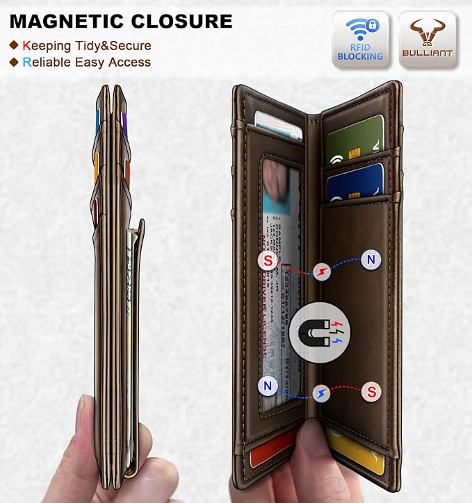 BULLIANT Magnetic Slim Leather Pocket Wallet Money Clip For Men 12Cards | RFID Blocking | Easy Access | Gift Boxed - Image 3