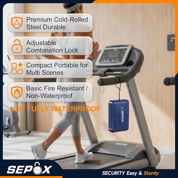 SEPOX® Water Fire Guard Steel Lock Box 3-Ft Security Cable Resettable Combo | For Travel Home Office Dorm Water Fire Guard Steel Lock Box Resettable Code 3-Ft Steel Cable Keyless Portable Small Safe Size - Image 2