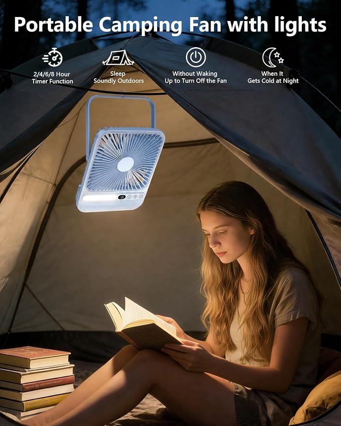 8000mAh Ultra-Thin Portable Travel Fan with Timer, Light&LED Display | 7in,28H Max Cooling Time,<42dB quiet for sleeping,cruise approved,4 Speeds Wind,Rechargeable Battery Fan for hotel office - Image 3