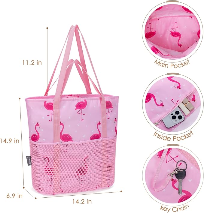 KABAQOO Large Beach Bag Waterproof Sandproof Tote Bag for Women with Zipper & Mesh Pockets for Pool Swim Travel Everyday | waterproof - Image 5