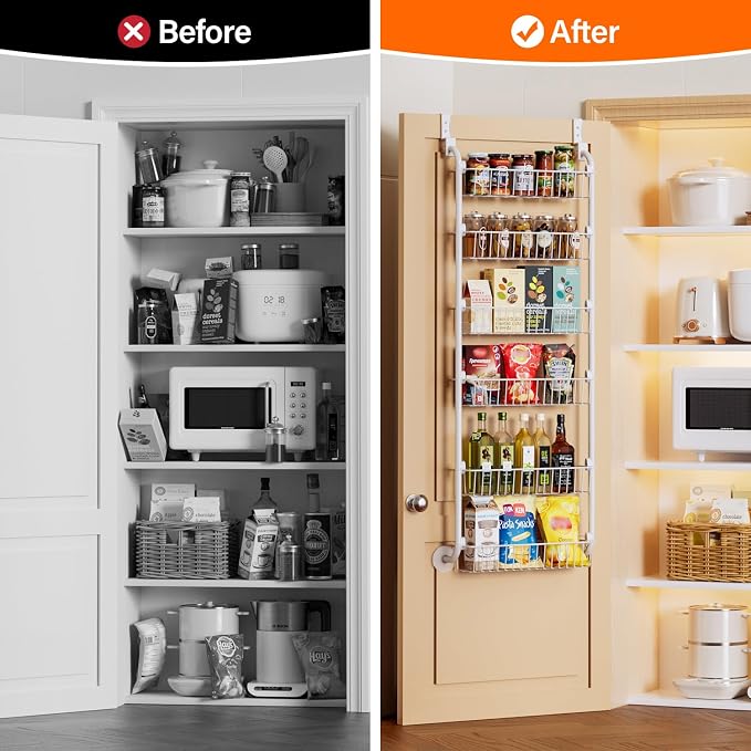 Delamu Over the Door Pantry Organizer, 6-Tier Pantry Organizers and Storage, Metal Cabinet Door Organizer, Hanging Spice Rack Shelves for Home & Kitchen, D5 x W18 x H50 inch, White - Image 5