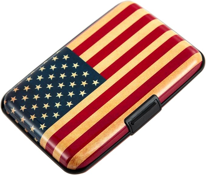 Credit Card Holder Wallet for Women Men RFID Blocking Small Metal Business Aluminum Protector Sleeves Slim Mini Cards Case (American Flag) by Kaabao