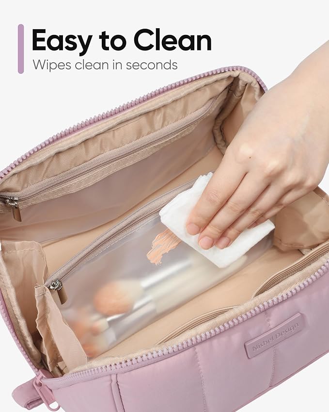 NISHEL Travel Makeup Bag for women, Organizer Pouch Cosmetic Case | Open-flat design keeps cosmetics, brushes, and beauty tools organized for travel and daily routines, Peach-Pink - Image 6