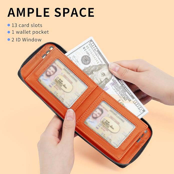 Men’s RFID Blocking Zipper Large Dimensions Wallet with 2 ID Windows - Large Capacity Design, 13 Credit Card Slots - Image 2