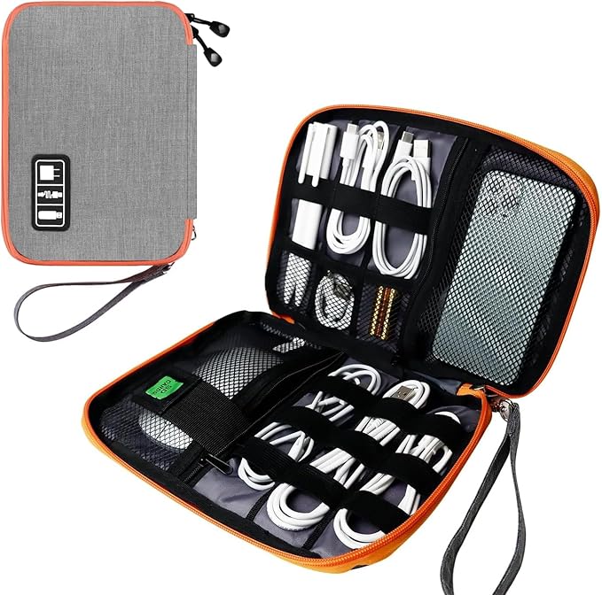 Lcsmaokin Electronics Travel Organizer,Portable Waterproof Electronic Travel Storage Bag for Small Charging Cord Storage,Charger,SD Card etc,for Travel,Business-Grey Orange by Lcsmaokin