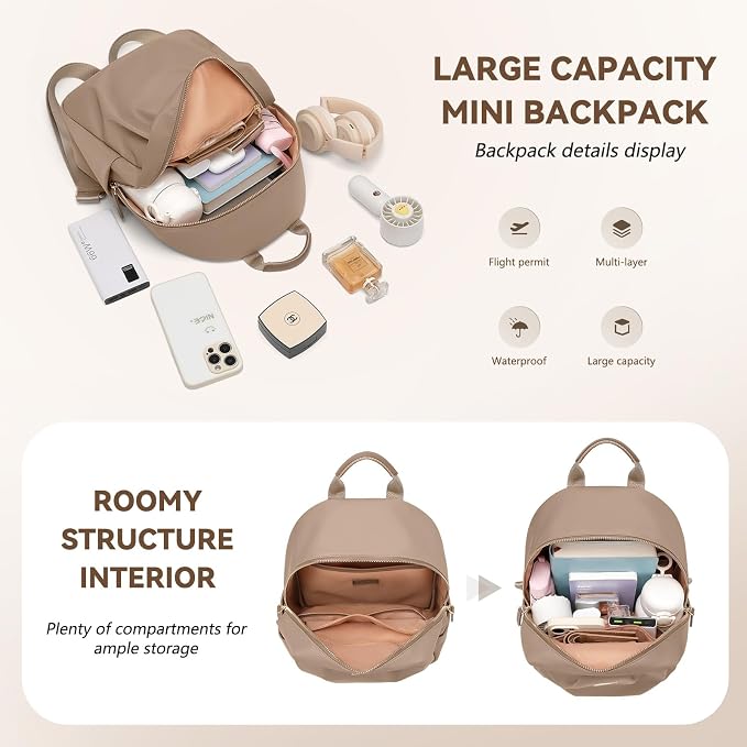 Small Backpack for Women, Cute Backpack Casual Work Daypack Purse for College Travel, fit 9.7 Inch,Champagne Brown - Image 5