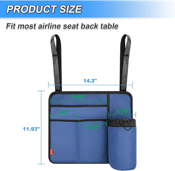 Airplane Seat Back Organizer & Storage, Airplane Tray Table Cover for Personal Items, Airline Seat Hanging Pockets Media Pouch,Reusable Travel Essentials,Fits Tablets,Cell Phone,Water Bottle (Blue) - Image 3