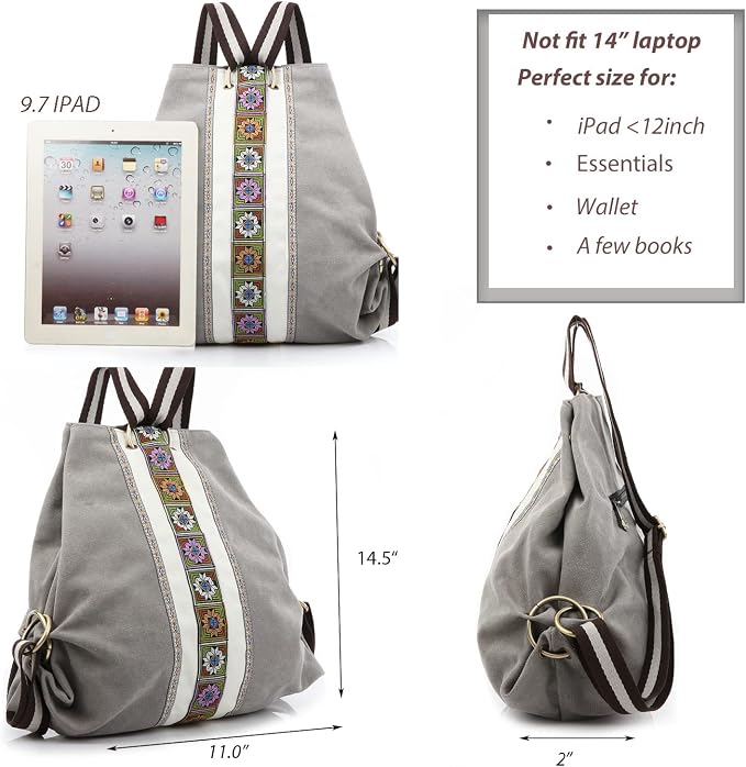 Goodhan Women Canvas Backpack Daypack Casual Shoulder Bag, Vintage Heavy-duty Anti-theft Travel Backpack, Light Grey - Image 5
