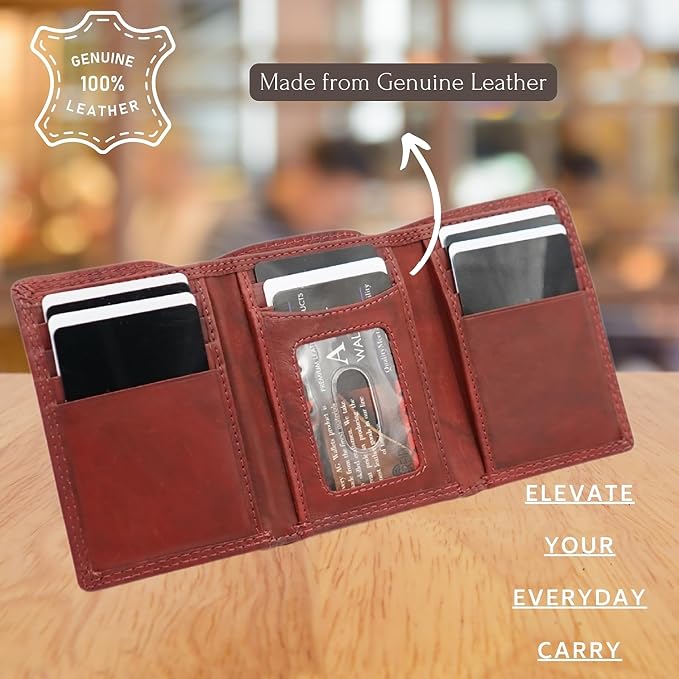 AG Wallets RFID Blocking Wallet for Men - Trifold Minimalist Slim Wallet with 10 Credit Card Slots & 3 Side Slots - 100% Genuine Leather Travel Wallet - Secure Compact Wallet - Burgundy - Image 6