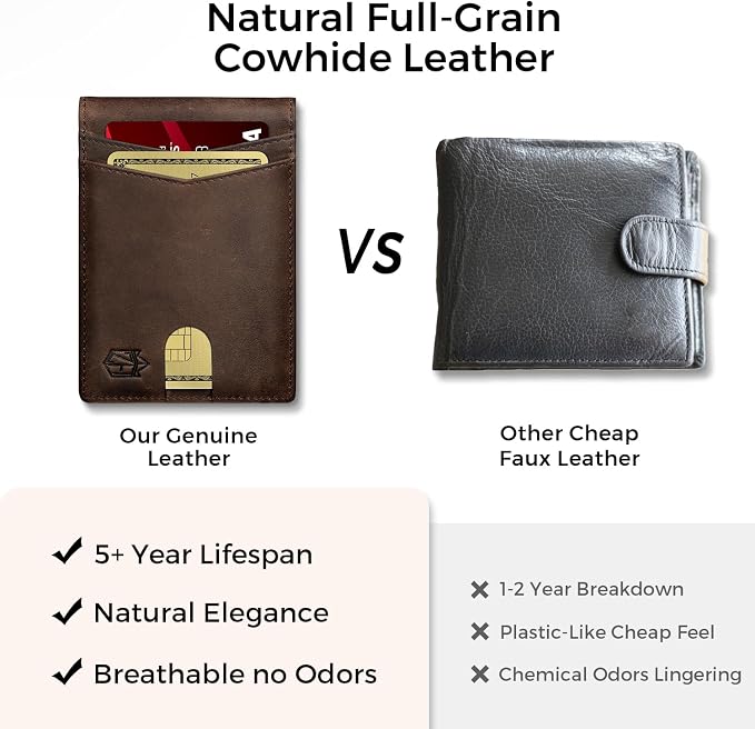 Zitahli Genuine Leather Wallet for Men 12 Card Slim Mens Wallets Bifold RFID Blocking with Money Clip & ID Window Thin Minimalist Card Holder Wallet with Gift Box - Image 6