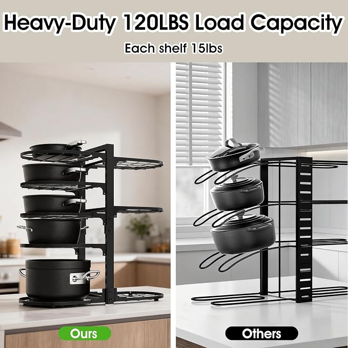 Adjustable Pot Rack: 8 Tier Pan Storage - 120LBS Kitchen Organizer | Create organized cookware space with flexible setup - perfect for compact homes - pantry areas and daily cooking routines - Image 4