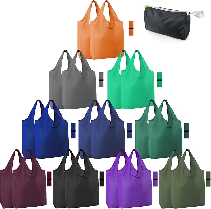 BeeGreen 20 Pack Reusable Grocery Bags w Storage Pouch Reusable Shopping Bags Bulk w Elastic Band Colorful 50LBS X-Large Foldable Fabric Bags Machine Washable Heavy Duty Tote Bags for Groceries by BeeGreen