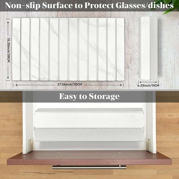 2 PCS Large Stone Dish Drying Mat for Kitchen Counter, 28"×16" Marble Dish Drying Mat with 8"x 4" Coasters, Non - Slip Collapsible Absorbent Mat for Multi - Purpose, Match Any Countertop【White】 - Image 2