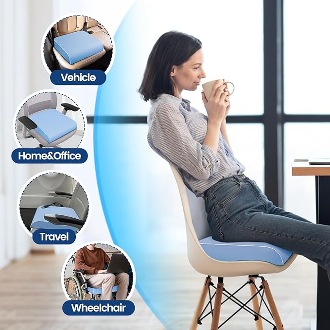 SweetSlubr Seat Cushion, Chair Pad, Memory Foam Tailbone Pain Relief | Office Chair Cushion for Tailbone Pain Relief, Non-Slip Cover, Soft Support for Office Chair, Car Seat,X-Large/Light Blue - Image 6