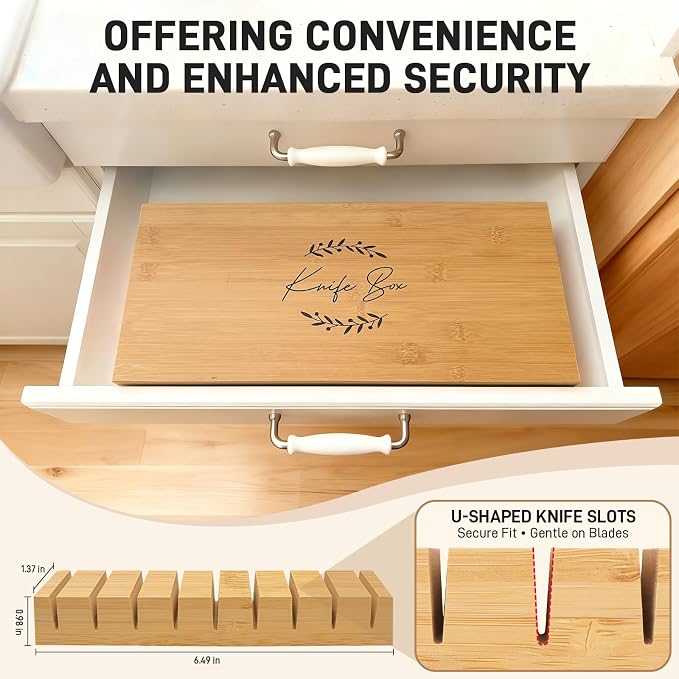 Upgraded Lockable Large Bamboo Knife Storage Box with Magnetic Removable Knife Blocks for Easy, Quick and Safe Culinary Tools Storage, Keyless Kitchen Combination Lock Box, Great Kitchen Gifts - Image 5