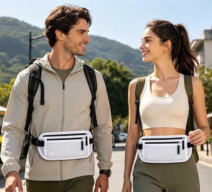 RFID Blocking Money Belt - Passport Holder & Travel Wallet, Slim Hidden Fanny Packs for Women Men - White - Image 7