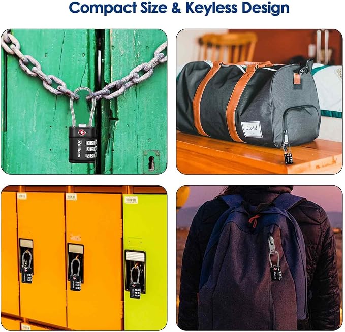 4 Pack TSA Approved Luggage Locks, Combination Travel Cable Lock, 3-Digit Waterproof Padlock, Zinc Alloy Outdoor Keyless Resettable Lock for Travel, Lockers, Bags, Backpack, Gym, Gate-by BRILLIRARE - Image 7