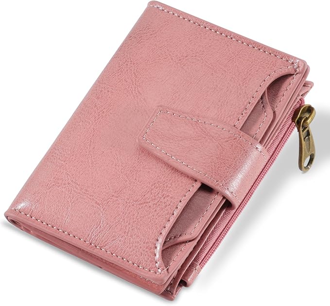 Small Wallet Women RFID Blocking Soft Leather Bifold Compact Card Holder Wallet for Women with Zipper Coin Pocket 4 ID Window by Airkit