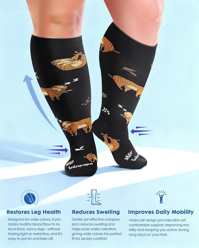 3-Pair Wide Calf Compression Socks for Women | 20-30mmHg Graduated Support, Easy On & Off, Knee High Length, Ankle Support, Travel Nurse Daily Wear, Cute Patterned - Image 6