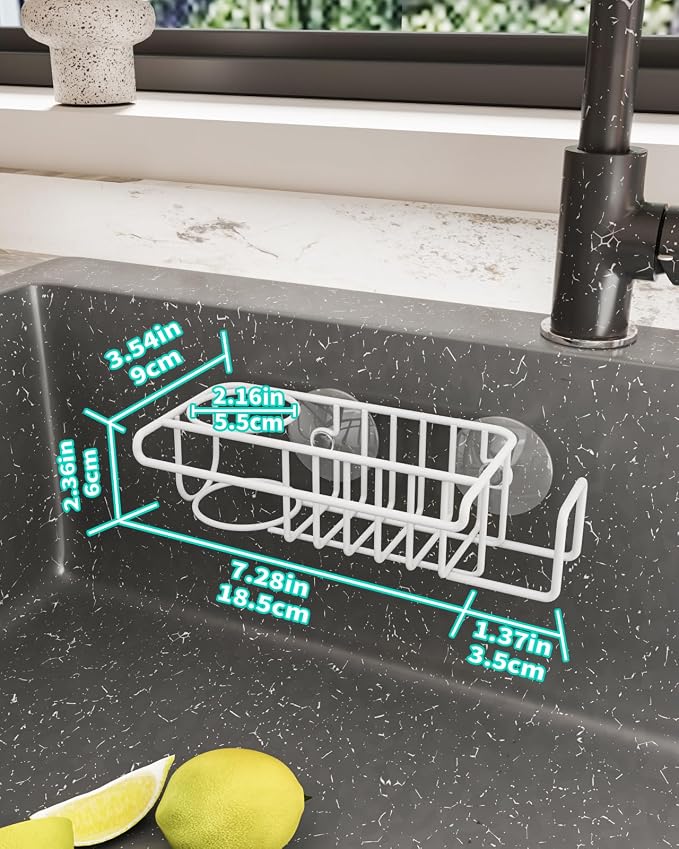 HapiRm Sponge Holder for Kitchen Sink, No Drill Kitchen Sink Caddy Organizer, Rustproof and Waterproof Dish Sponge Holder - White(8.65 * 3.54 * 2.36 in) - Image 5