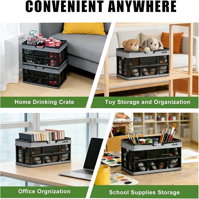 Foladable plastic baskets with handles 20L,collapsible crates for storage | 14.96"x9.84"x7.87" foldable shopping basket ,foldable crate with Handles for car Classroom Kitchen Bathroom Medicine Milk - Image 6