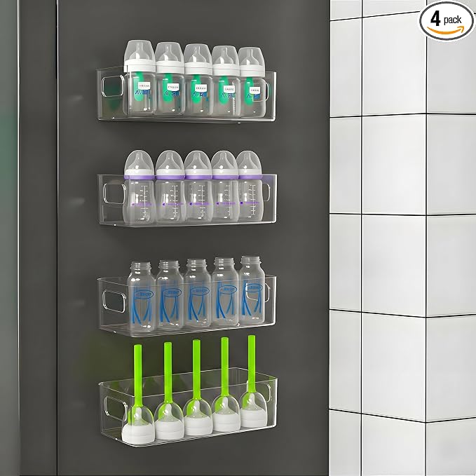 MGY 4Pack Clear Magnetic Baby Bottle Organizer for Refrigerator, Space-Saving Storage for Baby Bottles,Bottle Organizer for kitchen by Unknown