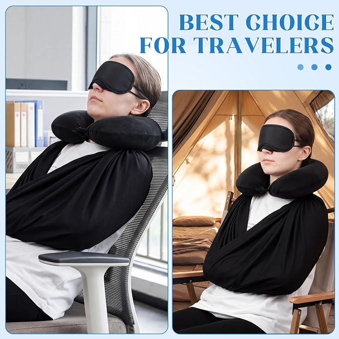 3 Pcs Airplane Sleep Support Set Includes Arm Travel Sling Wrap Blanket, Memory Foam Neck Pillow and Light-Blocking Eye Mask, Flight Sleeping Essentials Comfort for Long-Distance Travel - Image 6
