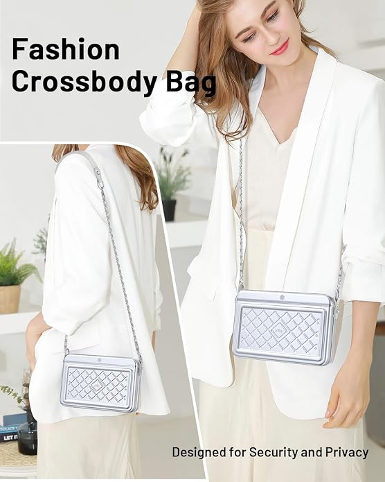 Anti-Theft Fingerprint Safe lock bag,Lady lock Crossbody Bag with password, Women Metal travel safe bag,Cash Lock Security Box with MFi Certified Findmy to Track Belongs,privacy protection safe box - Image 4