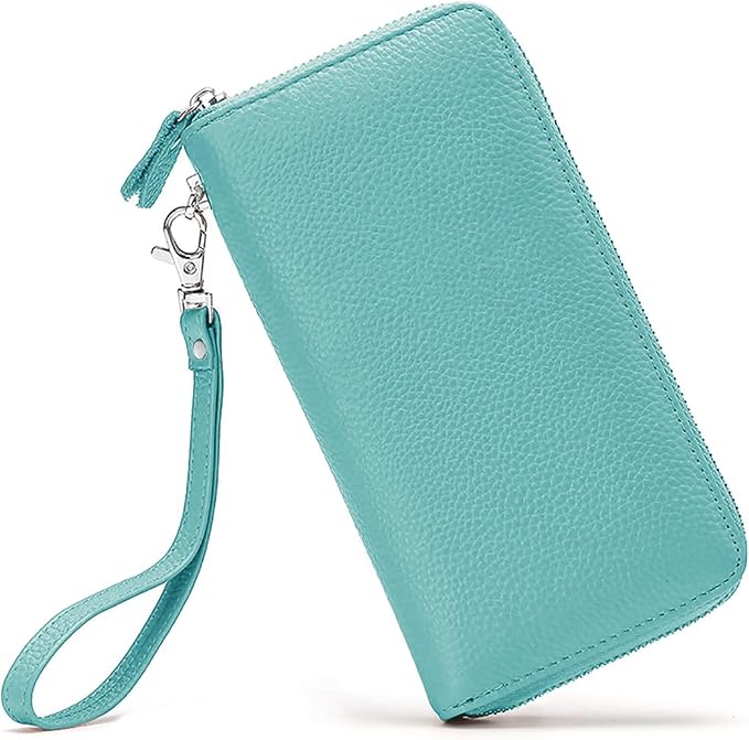 Moflycom Womens Wallet RFID Blocking Genuine Leather Zip Around Wallet Clutch Wristlet Travel Long Purse for Women by Moflycom