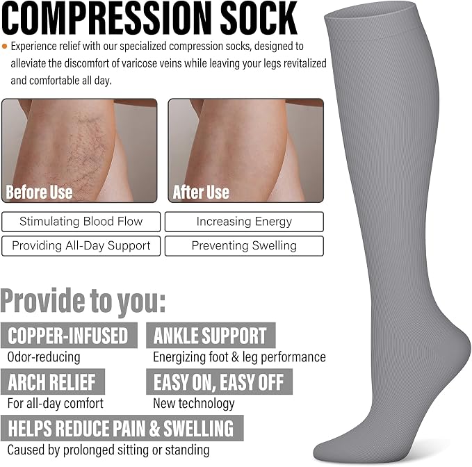 WITHYOU 3 Pairs Compression Socks for Women & Men 15-20 mmHg,Best Support for Nurses Running Hiking - Image 6