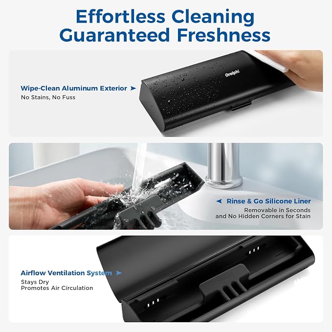 Aluminum Electric Toothbrush Travel Case, 2 in 1 Travel Toothbrush Holder for Oral B/Oral-B Pro 1000 1500 5000 and Most Electric Toothbrush for Traveling, Removable Silicone Liner-Black - Image 6