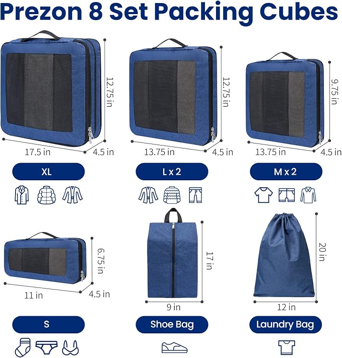 Compression Packing Cubes for Travel, Lightweight Vacation Travel Essentials, Travel Accessories for Suitcase Organizer Bags Set, Durable Luggage Organizer - Image 3