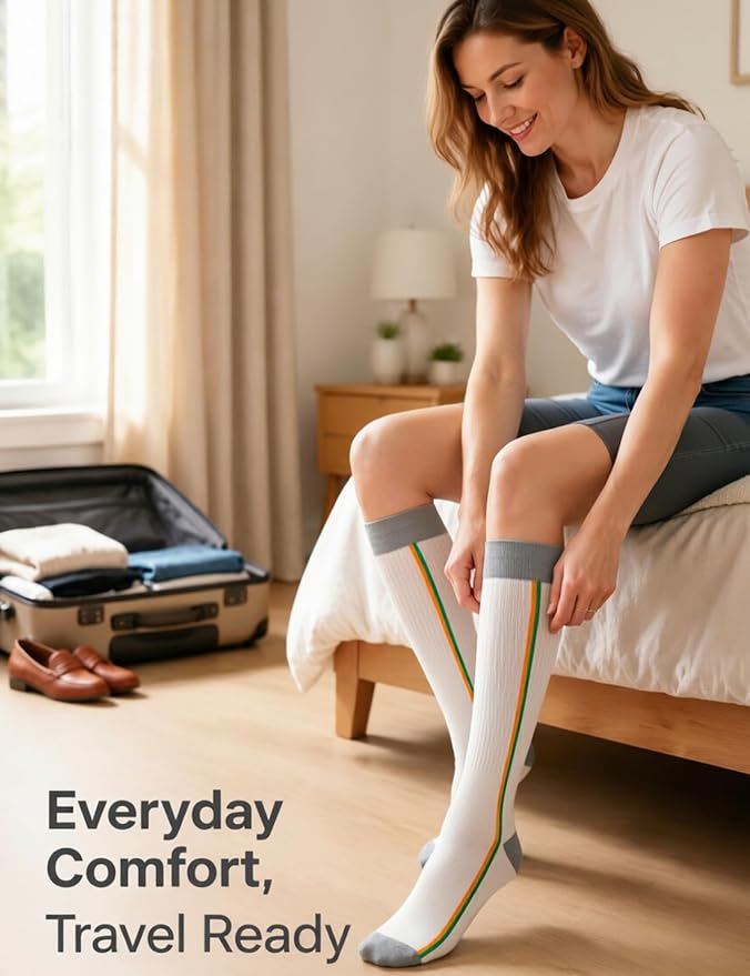 2 Pairs Compression Socks for Women & Men Knee High Nurse Pregnant Cute Medical Running Travel Athletic - Image 2