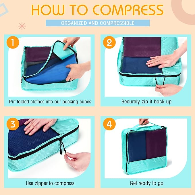 5 Pcs Packing Cubes for Suitcase Large Travel Cubes Carry on Luggage Organizer Bags for Clothes Accessories(Mixed,Pastel) - Image 5