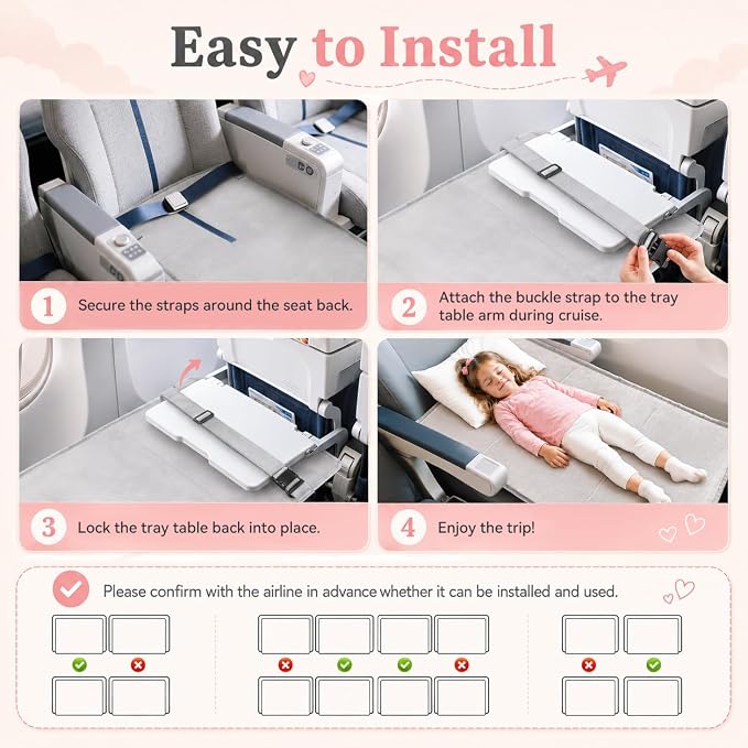 Toddler Airplane Bed, Portable Airplane Seat Extender for Kids Travel Essentials, Toddlers Long Flight Must Haves Footrest & Hammock - Image 2