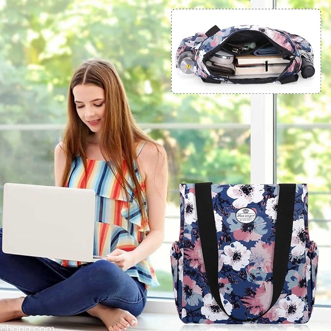 HUA ANGEL Floral Tote Bag - Casual Shoulder Bag Daily Tote Bag with Zipper Gym Travel Shopping Work Handbag for Women - Image 2