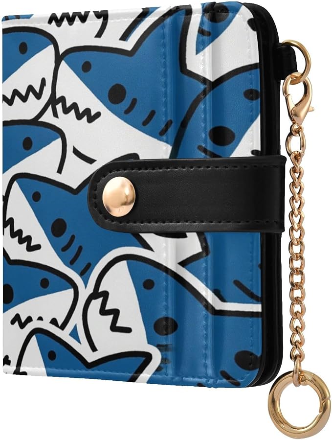 Blue White Shark Cute Design Women's Wallets RFID Blocking,Credit Card Holder Bifold Wallet,Slim Card Cases,PU Leather Travel Wallet for men Girls by visesunny