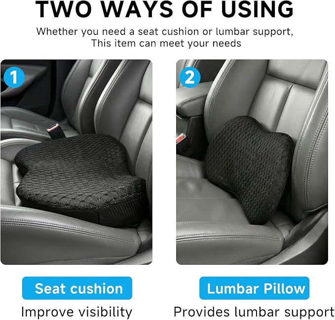 Livtribe Car Seat Cushion - Memory Foam Seat Pad for Sciatica & Lower Back Pain Relief - Driving Cushion with Breathable Mesh Cover - Road Trip Essentials for Drivers (3D Black) - Image 2