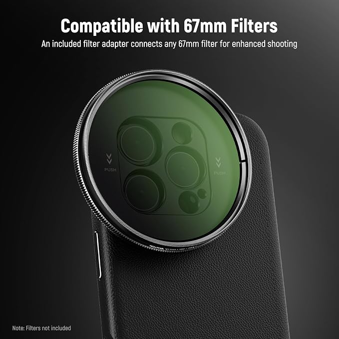 NEEWER Phone Case for 16 Pro, TPU/PC Protective Heavy Duty Case with 17mm Lens Mounts, 67mm Thread Filter Adapter, Nonslip Faux Leather, Compatible with iPhone 16 Pro MagSafe, PA083 Black - Image 3