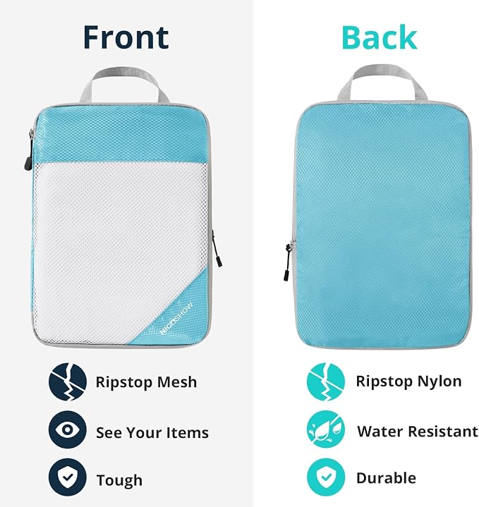 Compression Packing Cubes 6 Set, Compressible Space-Saving Packing Cubes for Travel - Compression Bags, Luggage Organizer, Travel Essentials for Women, Teal - Image 6